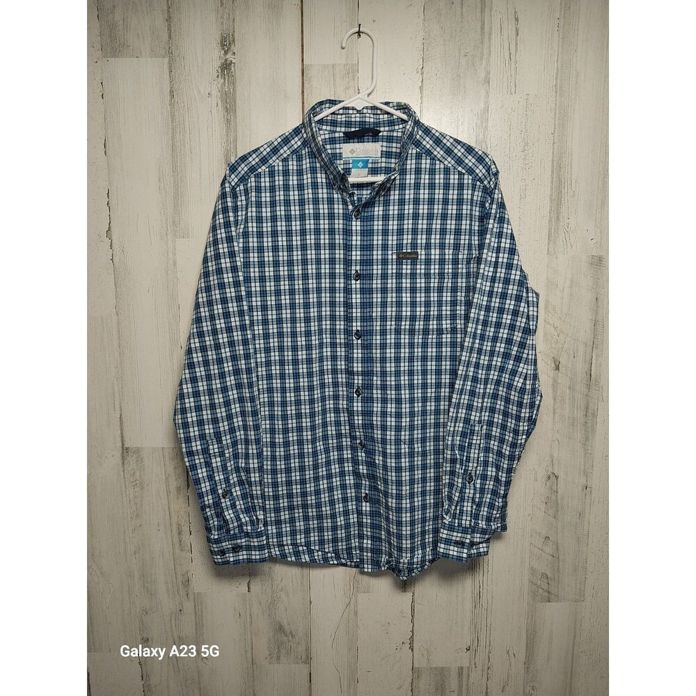 Columbia Men's Medium Blue Plaid Long Sleeve Button Up